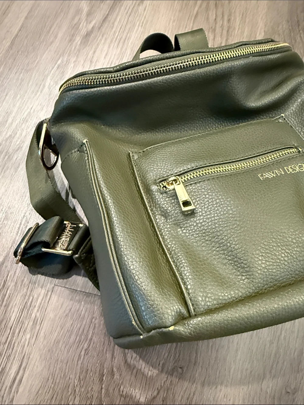 Fawn Design Olive Green Pebbled Backpack Crossbody